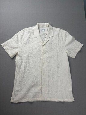 Frank And Oak Camp Collar Shirt Mens Medium White Organic Textured Short Sleeve